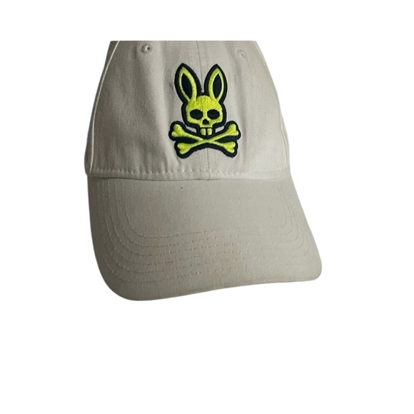 Psycho Bunny Embroidered Skull & Crossbones Hat Cap One Size White Adjustable - Picture 12 of 14